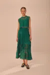 Farm Rio Green Toucan Guipure Midi Skirt