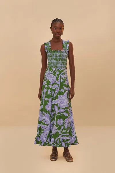Farm Rio Green Tropical Swing Sleeveless Midi Dress In Tropical Swing Green