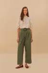 Farm Rio Active Green Twill Pleated Wide Pants