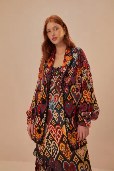 Farm Rio Hearts Ikat Knit Blazer In Multi