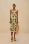 Farm Rio Active Heli Leaves Pearl Midi Dress