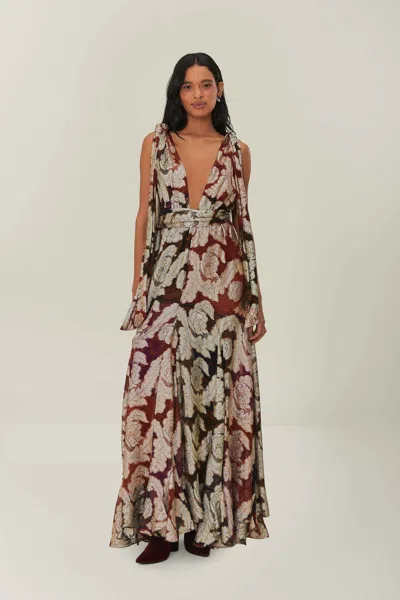 Farm Rio Active Jacquard Lurex Sleeveless Maxi Dress In Beige