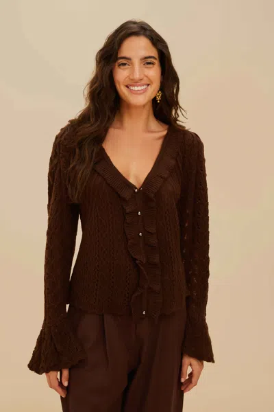 Farm Rio Active Lace Stitch Knit Ruffles Cardigan