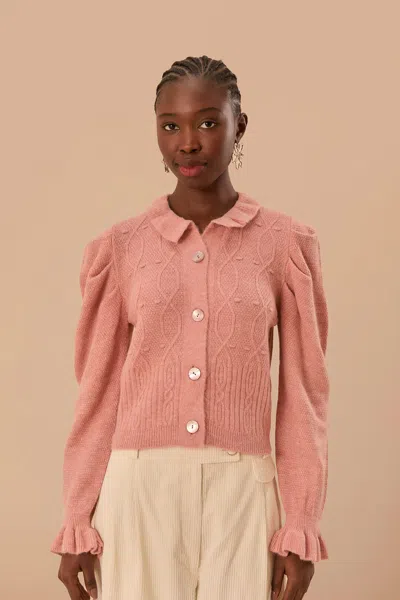 Farm Rio Light Pink Ruffle Knit Cardigan