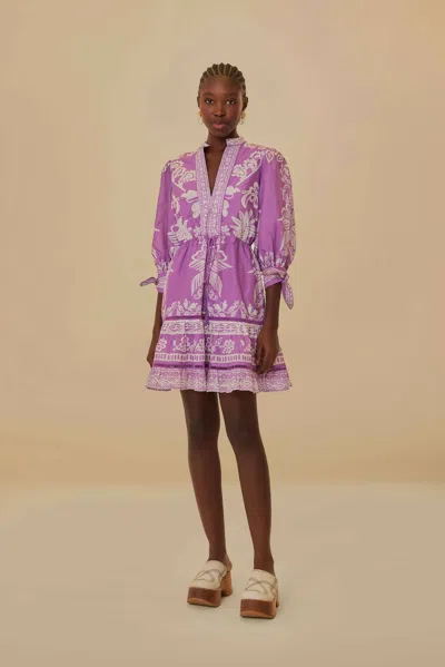 Farm Rio Lilac Sweet Garden Mini Dress In Sweet Garden Lilac
