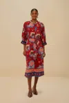 Farm Rio Active Luang Red Scarves Blue Maxi Dress