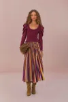 Farm Rio Active Multicolor Diagonal Stripes Pleated Maxi Skirt