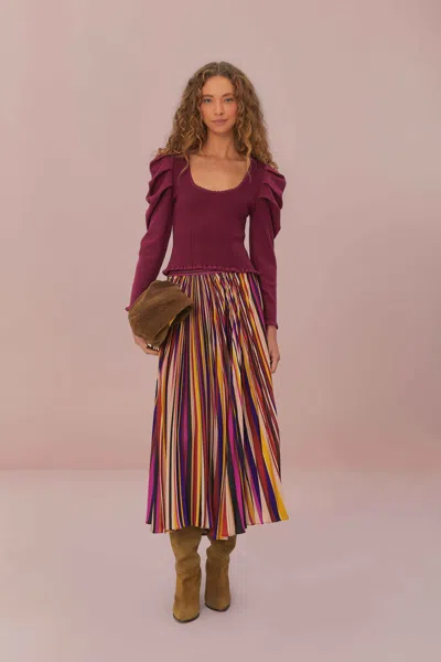 Farm Rio Active Multicolor Diagonal Stripes Pleated Maxi Skirt