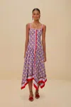 Farm Rio Multicolor Graphic Pineapple Scarf Organic Cotton Midi Dress
