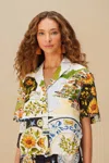 Farm Rio Active Multicolor Latin Trip Scarves Euroflax Premium Linen Crop Shirt