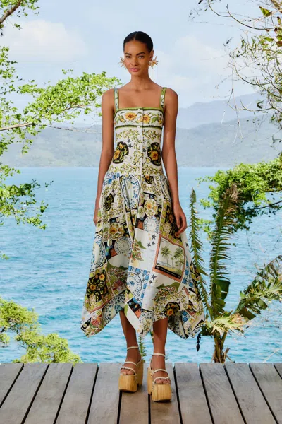 Farm Rio Active Multicolor Latin Trip Scarves Organic Cotton Midi Dress