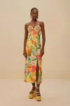Farm Rio Active Multicolor Ocean View Twisted Cups Euroflax Premium Linen Midi Dress
