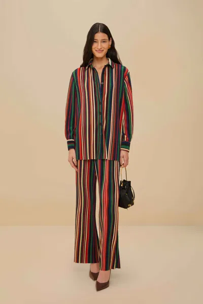 Farm Rio Active Multicolor Pipa Stripes Pleated Pants