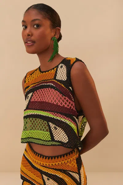 Farm Rio Multicolor Toucan Tree Crochet Top