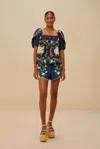 Farm Rio Active Navy Blue Flower Tapestry Shorts