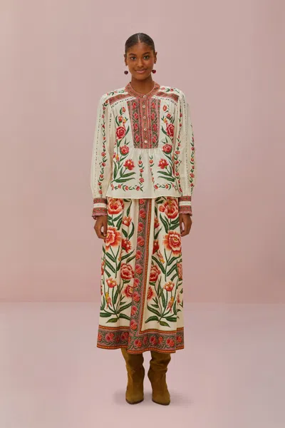 Farm Rio Active Off-white Ainika Delicate Midi Skirt In Multi