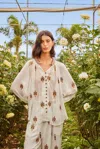 Farm Rio Active Off-white Anchor Tapestry Embroidered Long Sleeve Blouse
