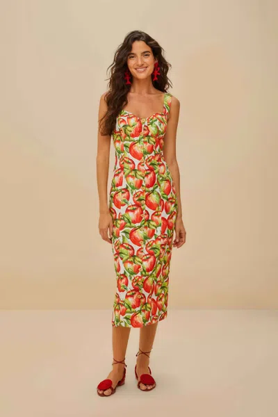 Farm Rio Active Off-white Apple Lenzing Ecovero Euroflax Midi Dress