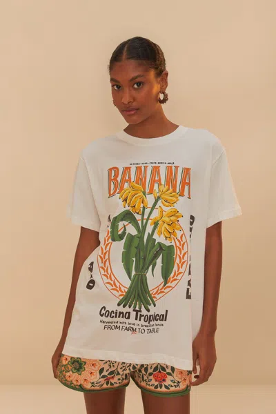 Farm Rio Active Off-white Banana Cocina Relaxed T-shirt