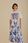 Farm Rio Off-white Blue Yard Organic Cotton Midi Skirt