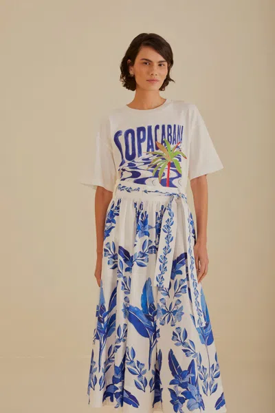 Farm Rio Off-white Blue Yard Organic Cotton Midi Skirt