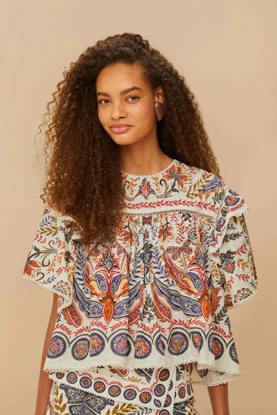 Farm Rio Active Off-white Boho Glam Lace Blouse