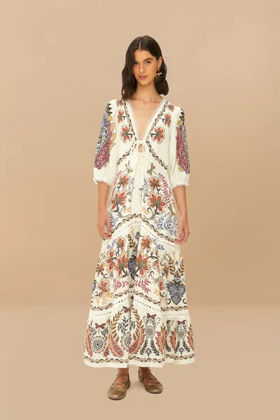 Farm Rio Active Off-white Boho Glam Lenzing Ecovero Euroflax Maxi Dress In Boho Glam Off-white