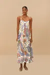 Farm Rio Active Off-white Boho Glam Loopy Trim Maxi Dress In Boho Glam Off-white