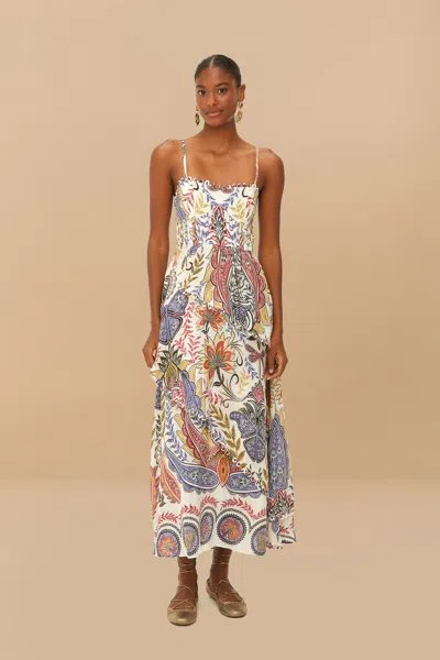 Farm Rio Active Off-white Boho Glam Loopy Trim Maxi Dress In Boho Glam Off-white
