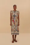 Farm Rio Active Off-white Boho Glam Midi Dress In Boho Glam Off-white