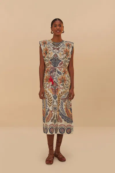Farm Rio Active Off-white Boho Glam Midi Dress In Boho Glam Off-white