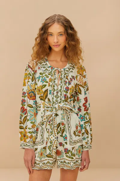 Farm Rio Active Off-white Botanicals Belted Romper