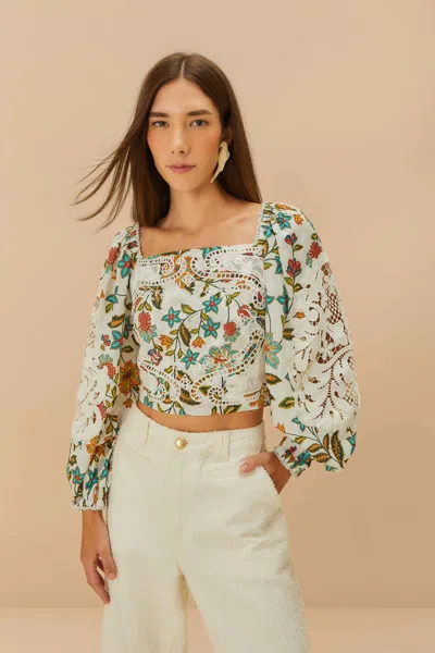 Farm Rio Active Off-white Botanicals Lace Blouse