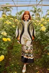 Farm Rio Off-white Coconut Tree Flow Pleated Blouse