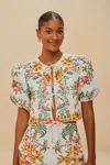 FARM RIO ACTIVE OFF-WHITE DELICATE FOREST SCARVES EUROFLAX PREMIUM LINEN BLOUSE