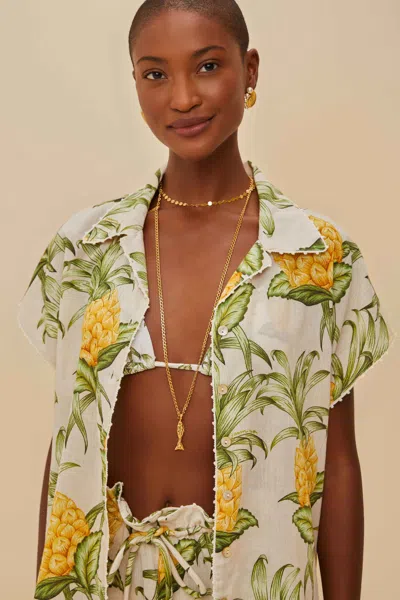 Farm Rio Active Off-white Delicate Pineapple Shirt