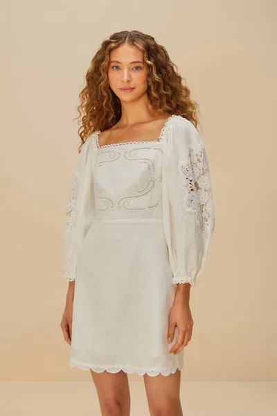 Farm Rio Active Off-white Embroidered Euroflax Premium Linen Mini Dress