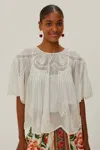 Farm Rio Active Off-white Embroidered Short Sleeve Blouse
