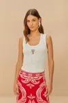 Farm Rio Active Off-white Embroidered Tank Top