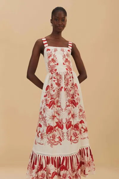 Farm Rio Active Off-white Floral Chains Maxi Dress In Floral Chains Off-white