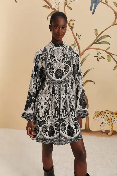Farm Rio Active Off-white Flower Leopards Mini Dress In Flower Leopards Off-white
