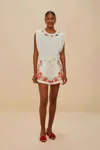 Farm Rio Active Off-white Flower Tapestry Embroidered Shorts