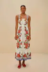 Farm Rio Active Off-white Flower Tapestry Lenzing Ecovero Euroflax Maxi Dress