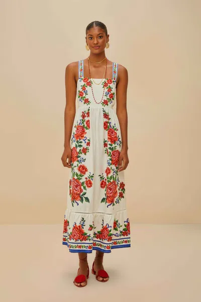 Farm Rio Active Off-white Flower Tapestry Lenzing Ecovero Euroflax Maxi Dress