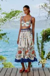Farm Rio Off-white Flower Tapestry Lenzing Ecovero Euroflax Midi Skirt