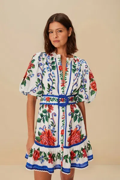 Farm Rio Active Off-white Flower Tapestry Mini Dress