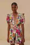 Farm Rio Active Off-white Flowerful Sketch Romper