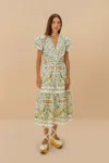 Farm Rio Off-white Folk Floral Lace Midi Dress In Folk Floral Off-white