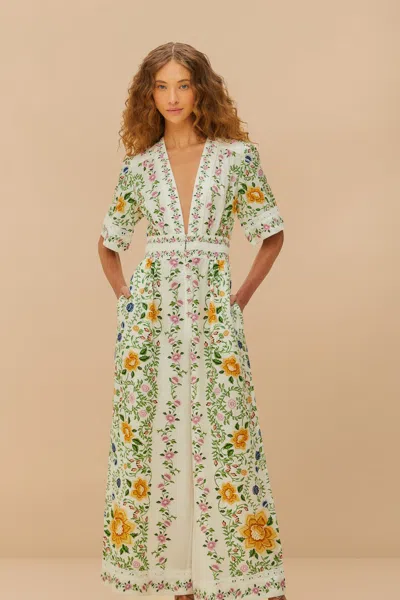 Farm Rio Active Off-white Folk Floral Lenzing Ecovero Euroflax Jumpsuit
