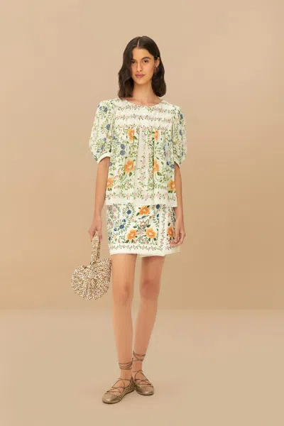 Farm Rio Active Off-white Folk Floral Mini Skirt